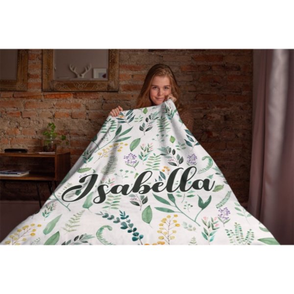 Name Custom Personalized Green Leaf Plant Blanket - Gift for Family and Friends - Lovscape