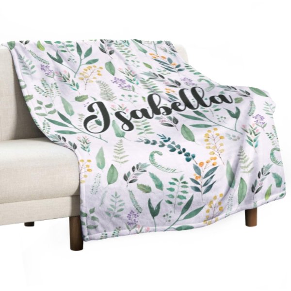 Name Custom Personalized Green Leaf Plant Blanket - Gift for Family and Friends - Lovscape