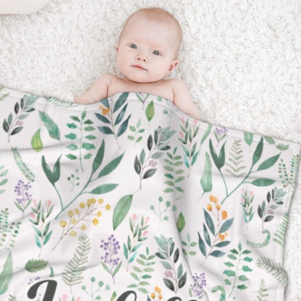 Name Custom Personalized Green Leaf Plant Blanket - Gift for Family and Friends - Lovscape