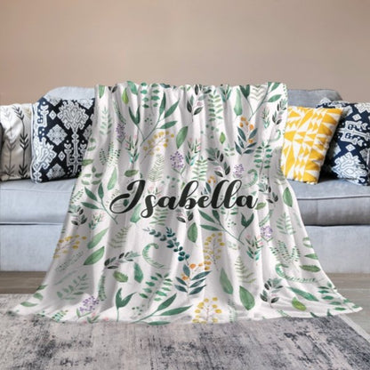 Name Custom Personalized Green Leaf Plant Blanket - Gift for Family and Friends - Lovscape