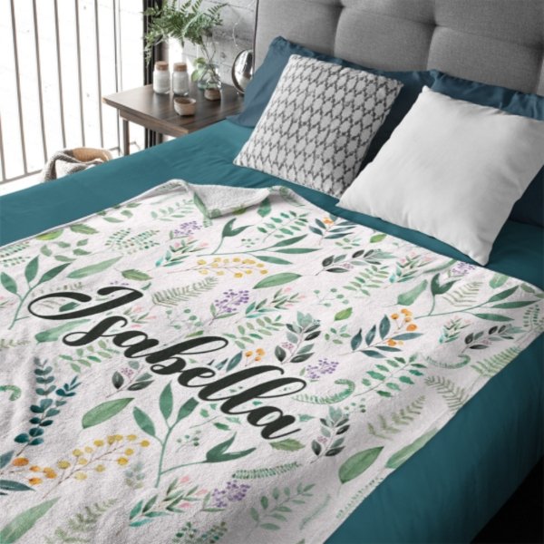 Name Custom Personalized Green Leaf Plant Blanket - Gift for Family and Friends - Lovscape