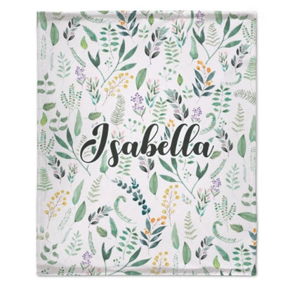 Name Custom Personalized Green Leaf Plant Blanket - Gift for Family and Friends - Lovscape