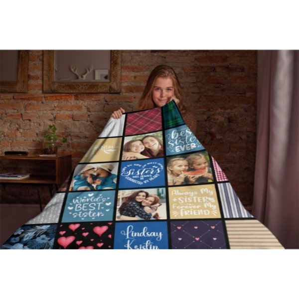 Name Custom Personalized Photo Blanket - Sister Birthday Gifts - Gifts for Sister - Lovscape