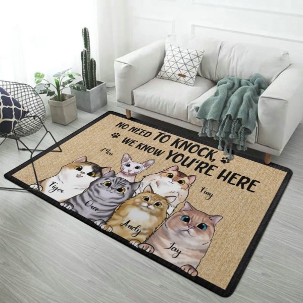 Pas besoin de frapper, nous savons que vous êtes ici Peeking Cat - Tapis décoratif drôle de chat personnalisé