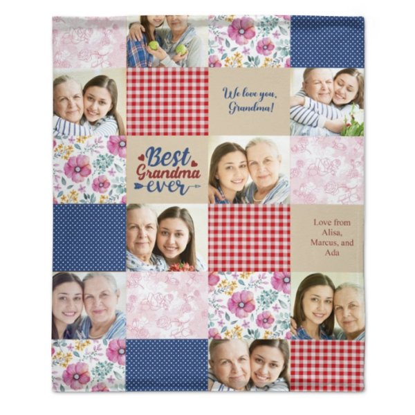 Patchwork Best Mom Grandma Memories Photo Blanket - Lovscape
