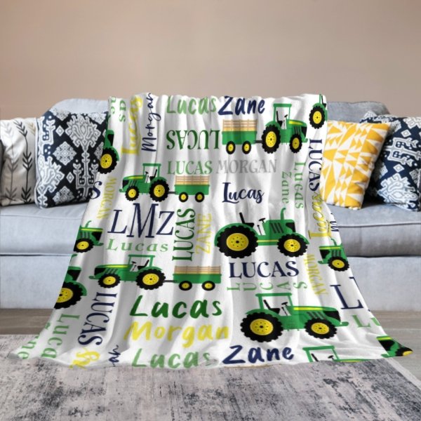 Personalized Farm Tractor Blanket - Gift for Baby - Lovscape