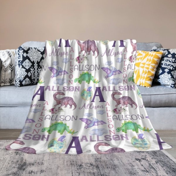 Personalized Name Dinosaur Blanket - Gifts for Kids - Lovscape