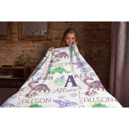 Personalized Name Dinosaur Blanket - Gifts for Kids - Lovscape