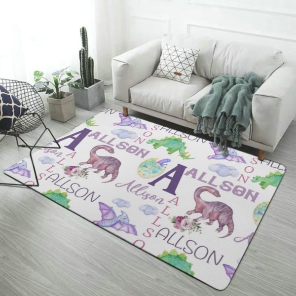 Tapis Décoratif Dinosaure avec Nom Personnalisé - Cadeaux pour Enfants