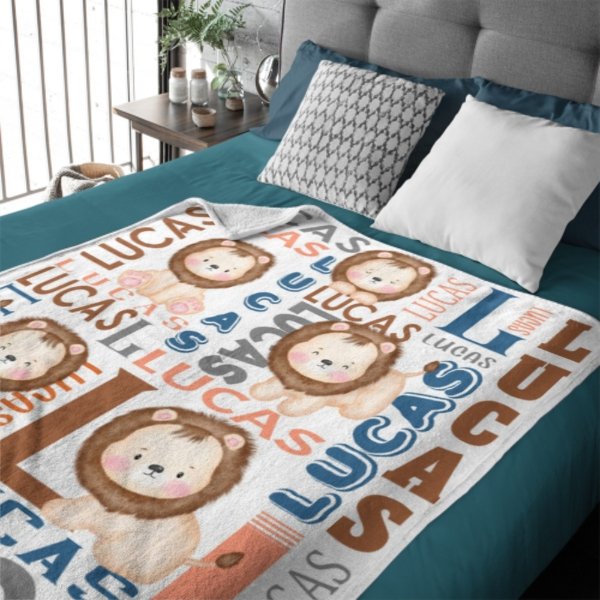 Personalized Name Lion Baby Blanket - Gifts for Kids - Lovscape