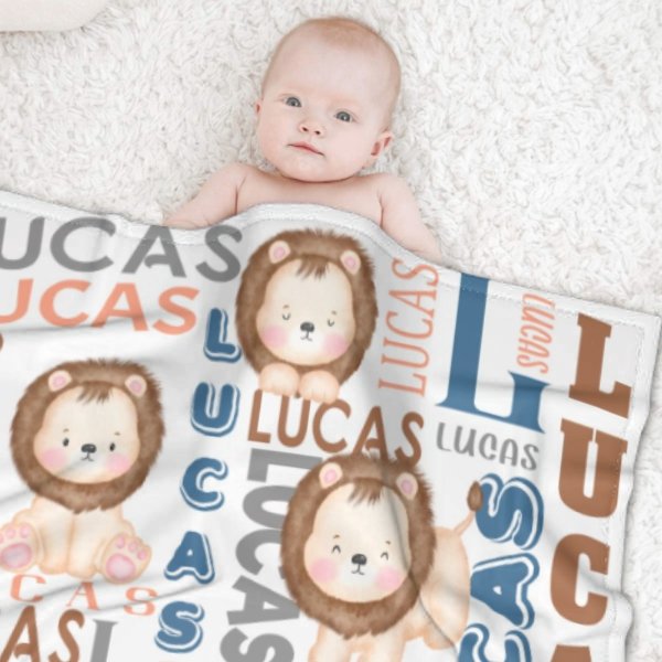 Personalized Name Lion Baby Blanket - Gifts for Kids - Lovscape