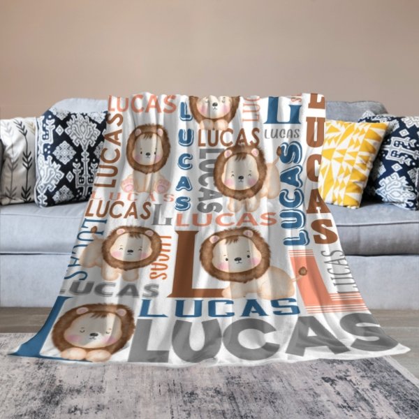 Personalized Name Lion Baby Blanket - Gifts for Kids - Lovscape