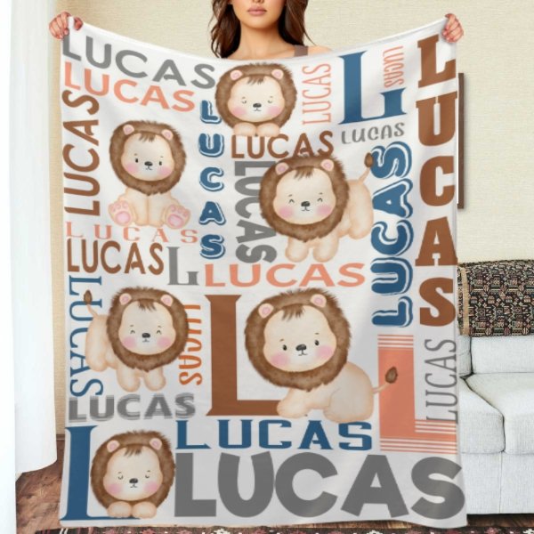 Personalized Name Lion Baby Blanket - Gifts for Kids - Lovscape