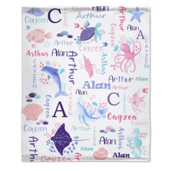 Personalized Sea Animal Blanket - Baby Birthday Gift - Lovscape