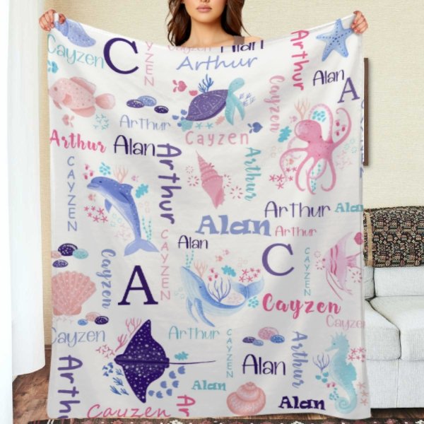 Personalized Sea Animal Blanket - Baby Birthday Gift - Lovscape