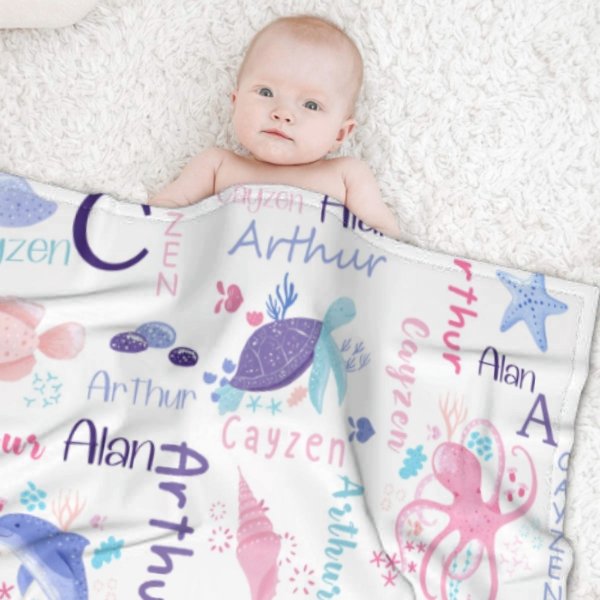 Personalized Sea Animal Blanket - Baby Birthday Gift - Lovscape