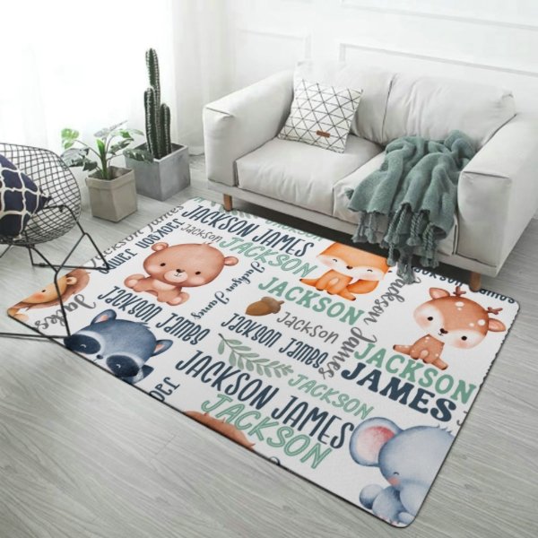 Tapis décoratif personnalisé de nom de bébé d'animaux de la forêt - cadeau de nom personnalisé