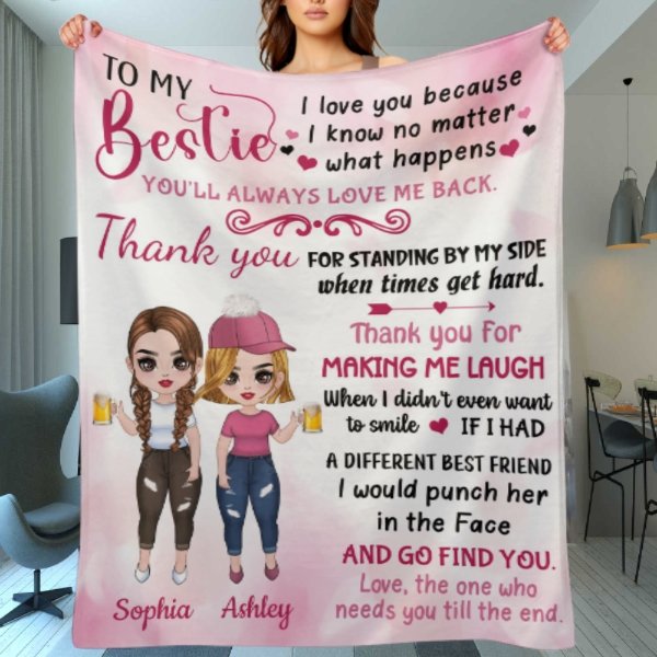 Pink Color To My Bestie Doll Girls Personalized Fleece Blanket