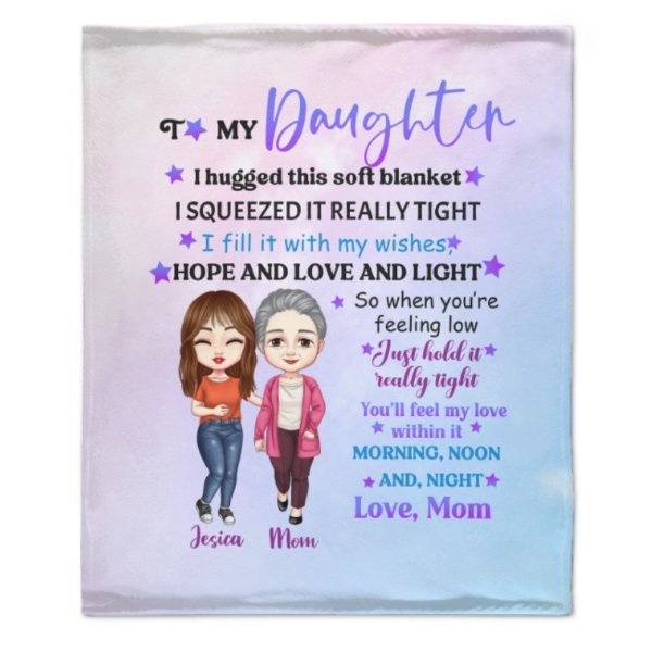 To My Daughter Pastel Color Doll Mom And Daughter Personalized Fleece Blanket