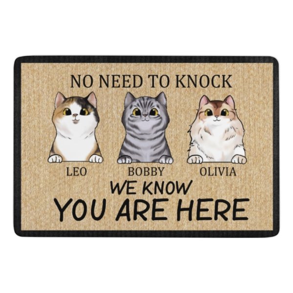 Nous savons que vous êtes ici - Tapis décoratif drôle de chat personnalisé