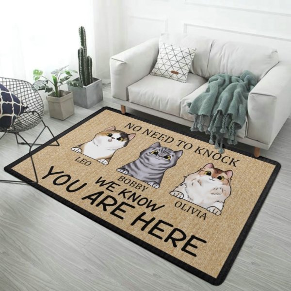 Nous savons que vous êtes ici - Tapis décoratif drôle de chat personnalisé
