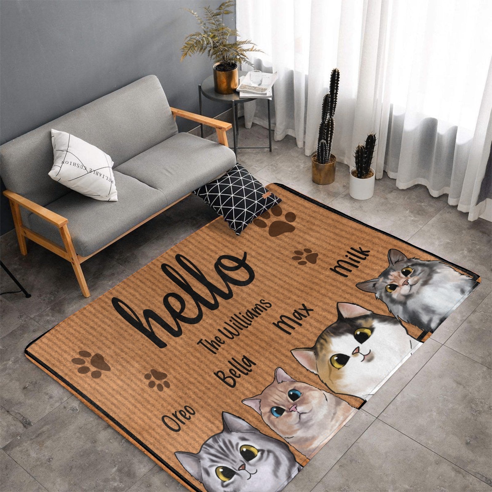 Bienvenue dans notre maison - Tapis décoratif personnalisé pour chat - Cadeau pour les propriétaires d'animaux, les amoureux des animaux
